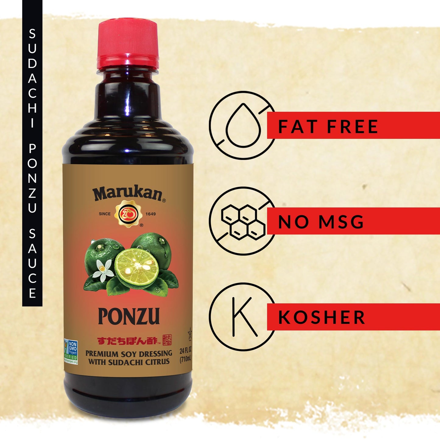 Marukan Ponzu - Premium Soy Dressing with Sudachi Citrus for Beef, Pork & Duck, Gluten-Free Ponzu Sauce (24 fl oz)