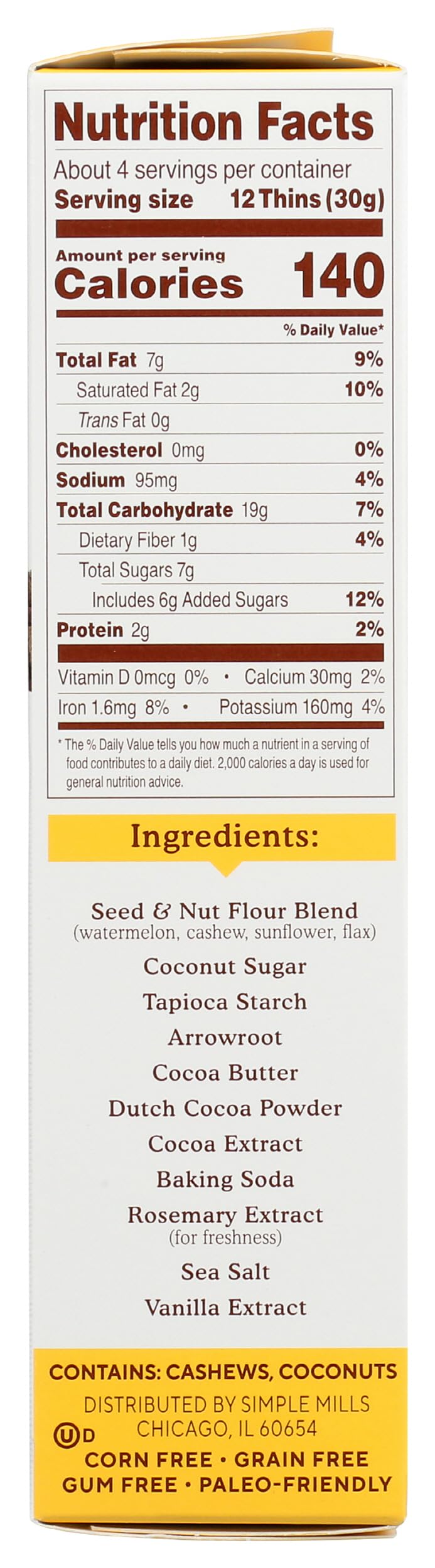 Simple Mills Chocolate Brownie Seed & Nut Flour Sweet Thins, Paleo Friendly & Delicious Sweet Thin Cookies, Good for Snacks, Nutrient Dense, 4.25 oz