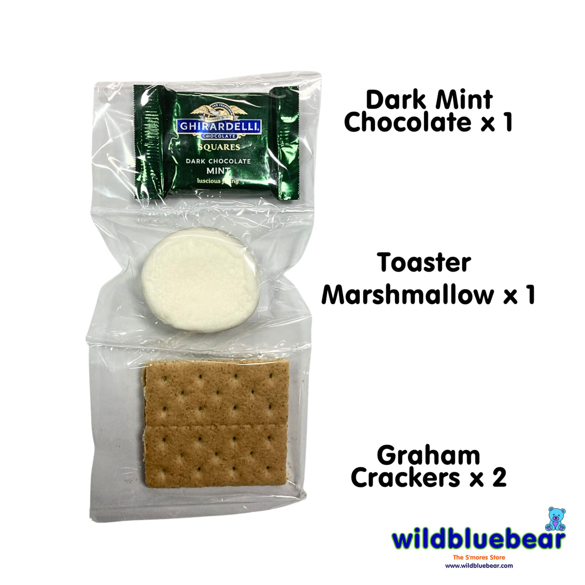 WBB | SMORES KIT STRIP | Individually packaged set : Graham Crackers, Marshmallow, Chocolate | Make delicious smores (25 sets) (Dark Mint)