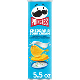Pringles Potato Crisps Chips, Lunch Snacks, On-The-Go Snacks, Cheddar and Sour Cream, 5.5oz Can (One Can)