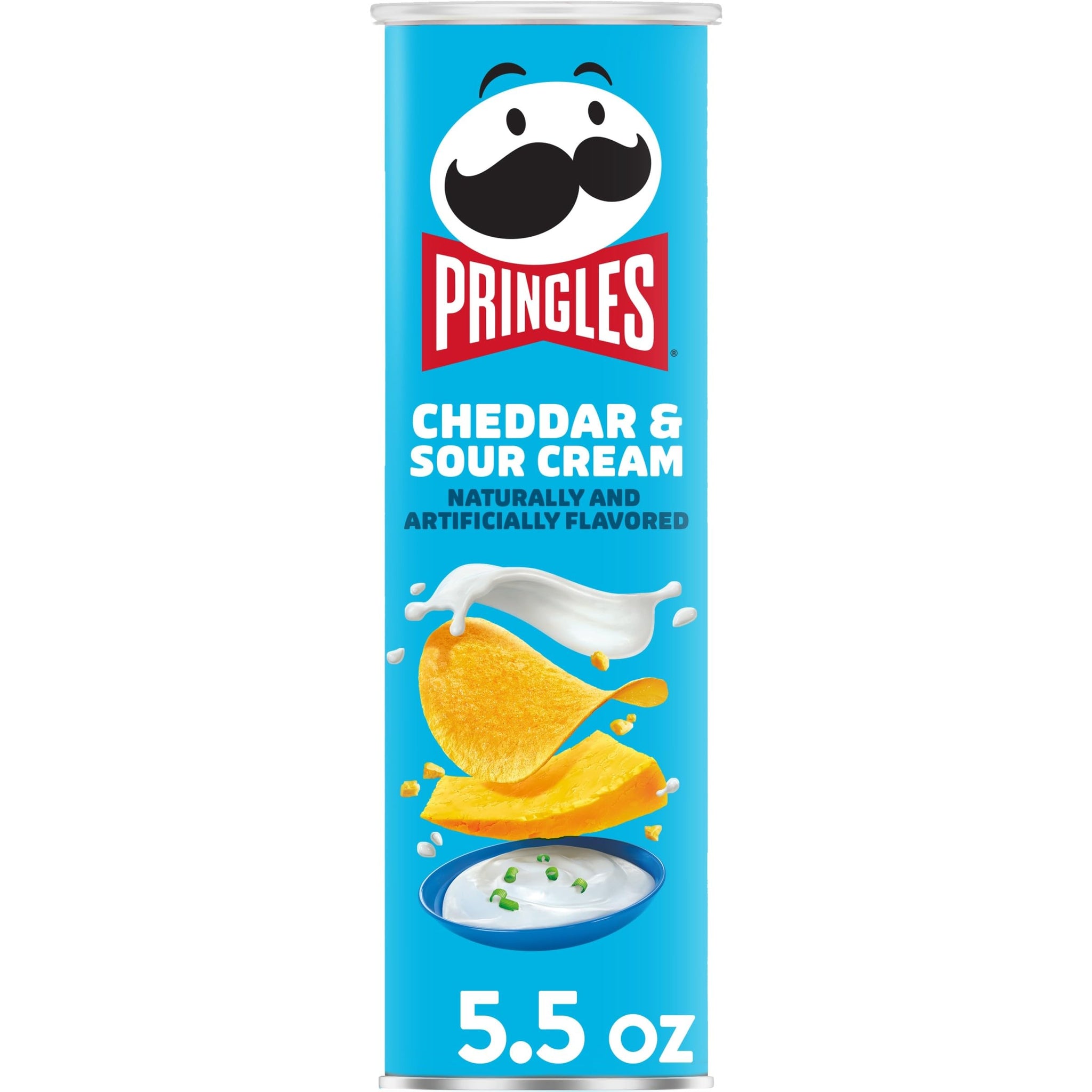 Pringles Potato Crisps Chips, Lunch Snacks, On-The-Go Snacks, Cheddar and Sour Cream, 5.5oz Can (One Can)