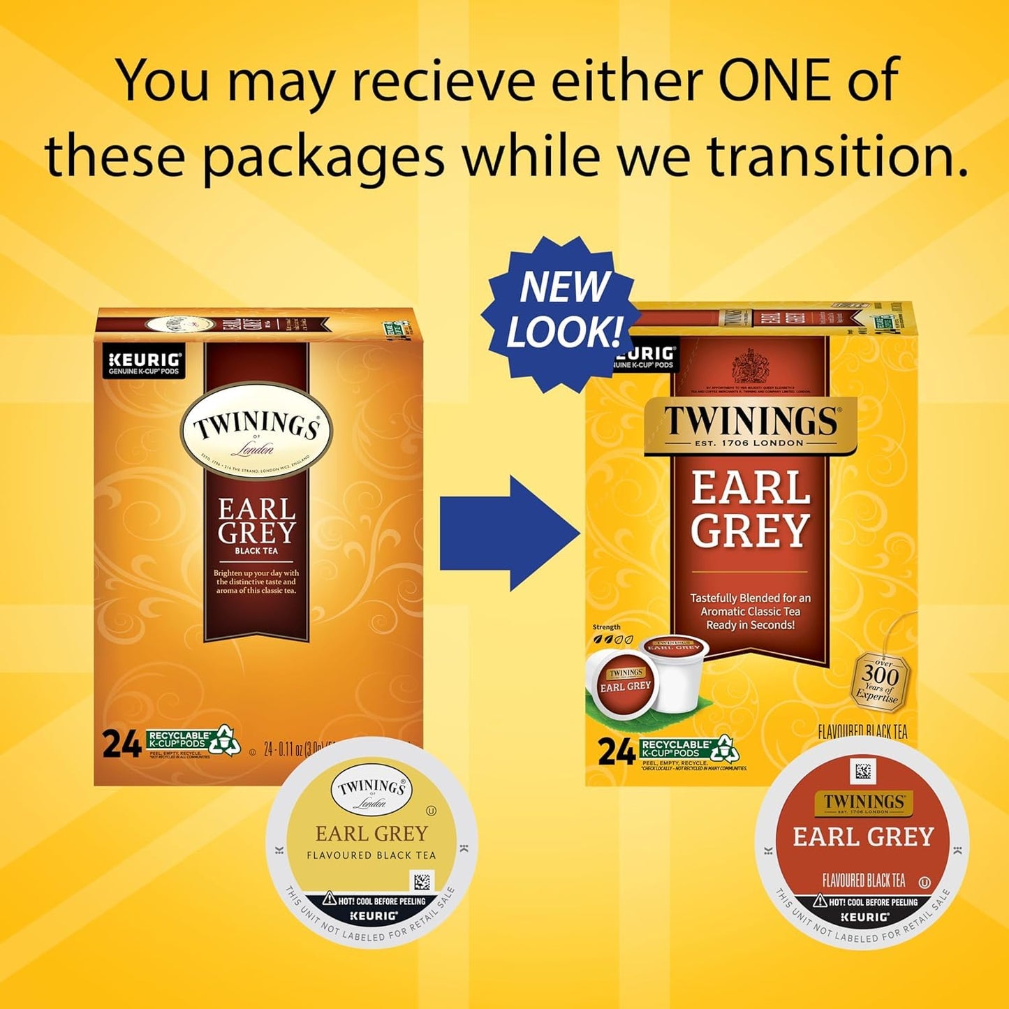 Twinings Earl Grey Black Tea K-Cup Pods for Keurig, 24 Count (Pack of 2), 48 Total, Flavoured with Citrus and Bergamot, Caffeinated, Enjoy Hot or Iced