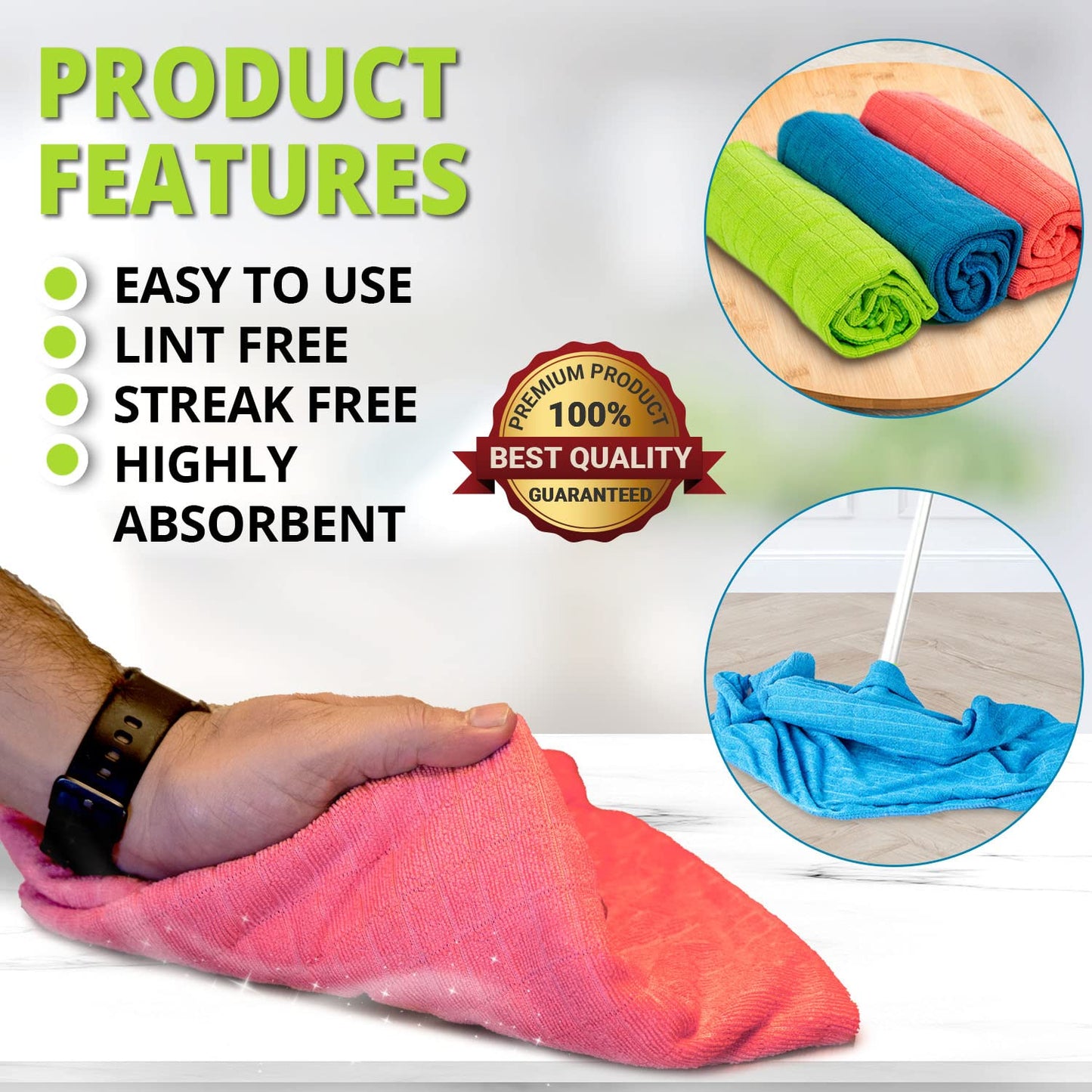 HELOMOR 6 Extra Large Microfiber Cleaning Cloths, 30"x18" Floor Towels for Squeegee Mop, Reusable Multi-Purpose Cleaning Rags for House, Kitchen, Car