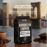 BROOKLYN COFFEE Whole Bean, Breakfast Blend Light Medium Roast (5lb) Delicate, Smooth, Low Acidity - Fresh Bulk Coffee Beans Roasted Weekly in NYC