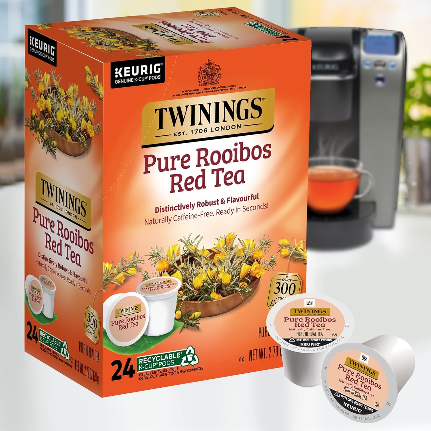 Twinings Pure Rooibos Red Tea K-Cup Pods for Keurig, 24 Count (Pack of 2), Natural, Slightly Sweet Taste, Naturally Caffeine-Free, Enjoy Hot or Iced