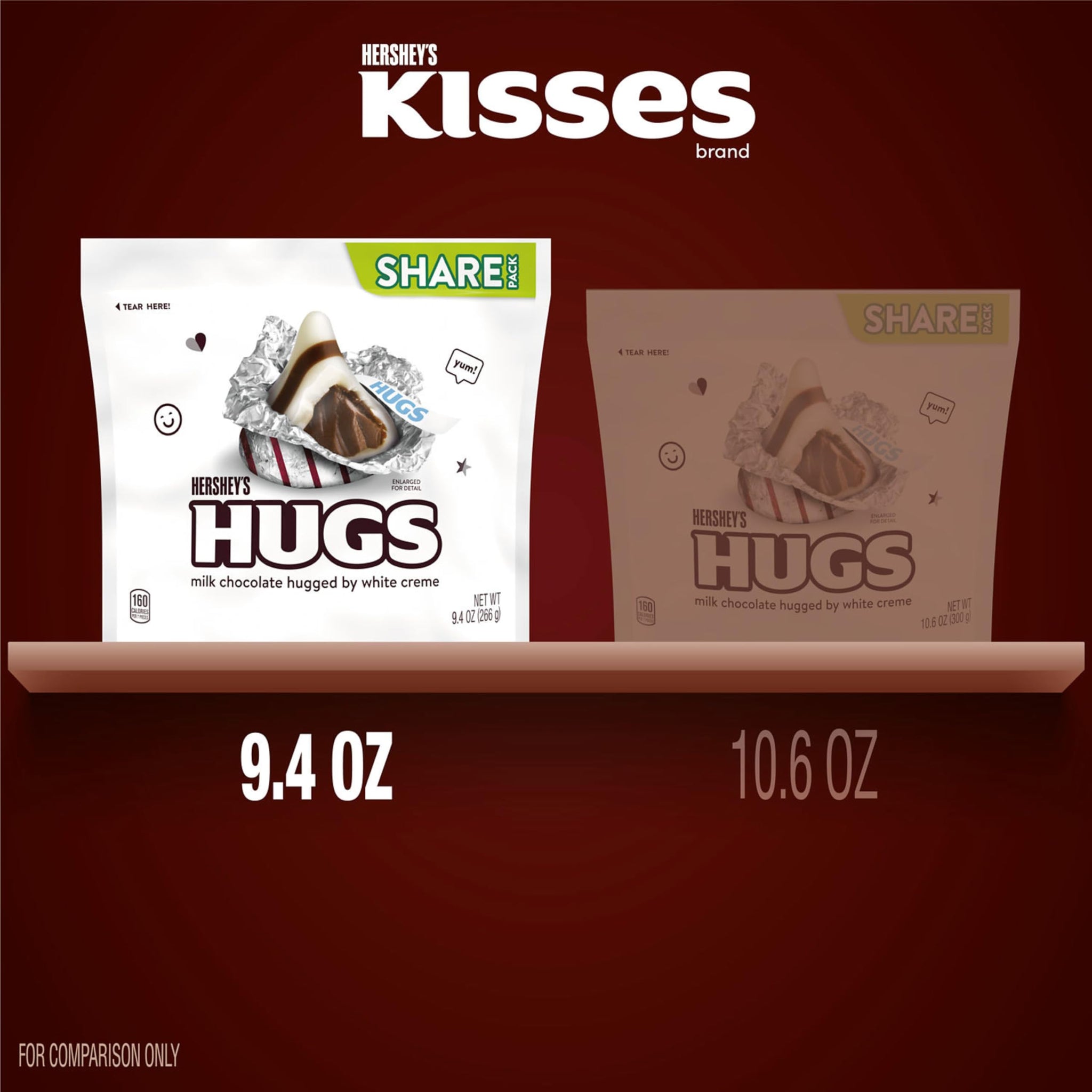 HERSHEY'S HUGS Milk Chocolate and White Creme Candy Share Pack, 9.4 oz