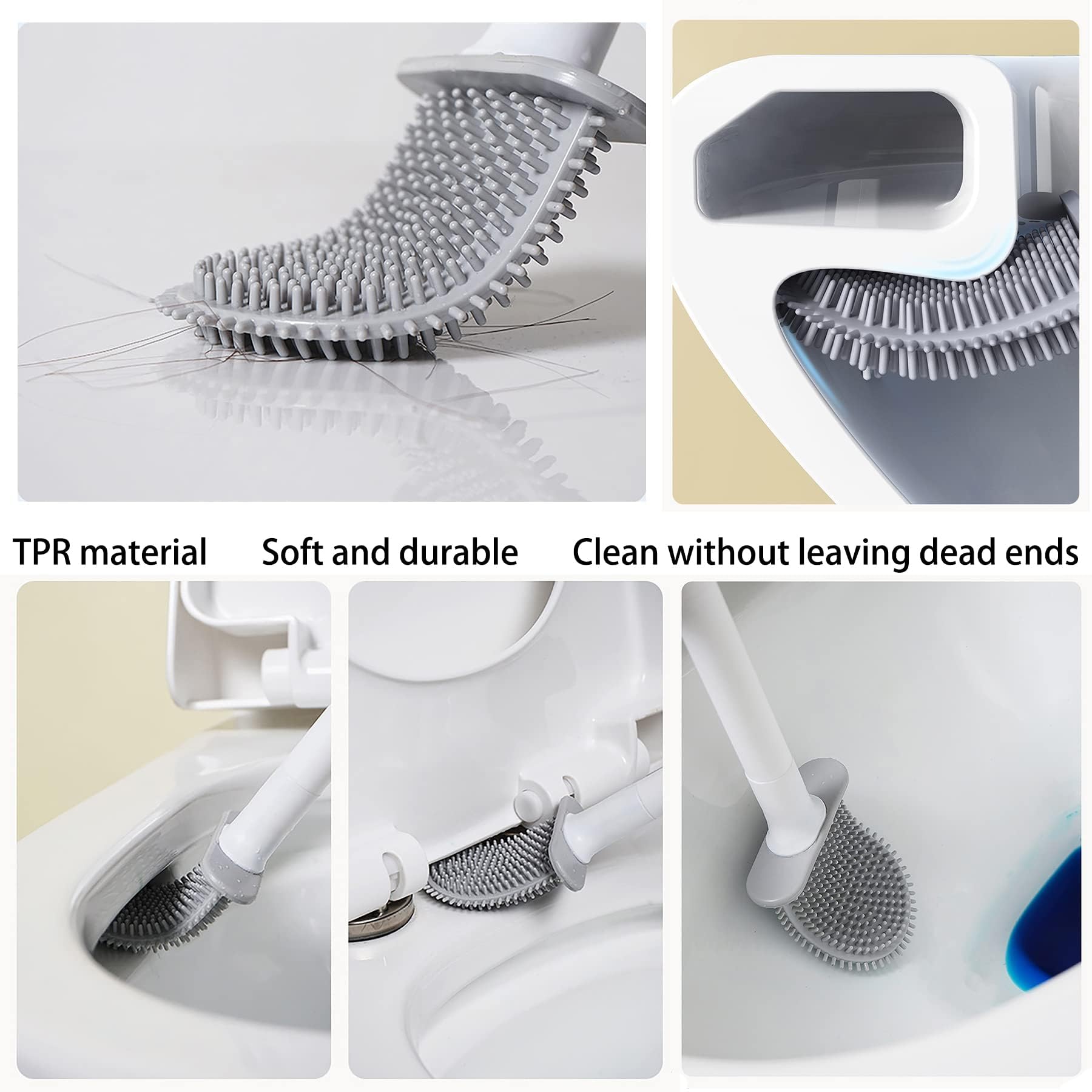 Small Silicone Toilet Brush with Crevice Brush-Silicone Bristles, Gentle on Toilets | Bathroom Accessories for RVs, Trailers, Campers | Anti-Roll