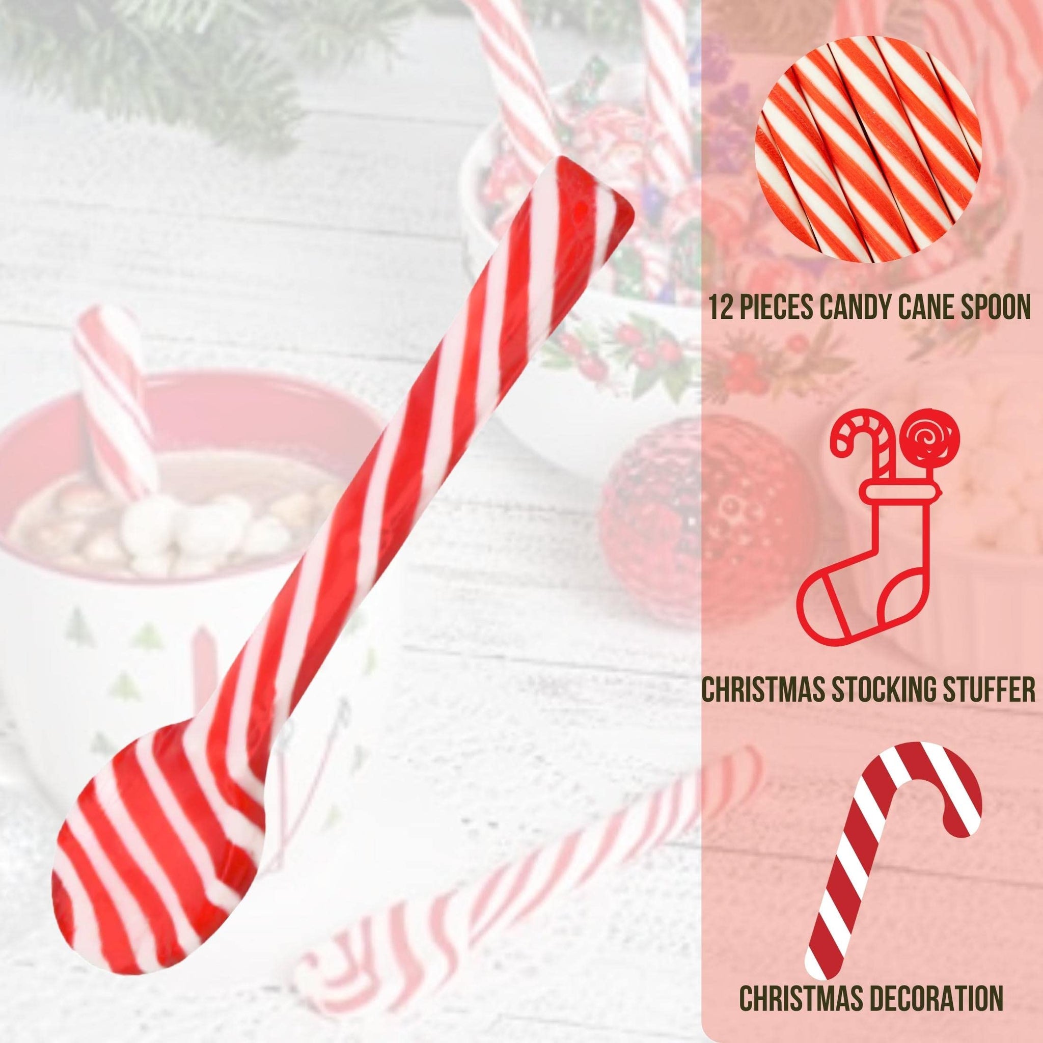 BCL 12 Count Peppermint Candy Cane Spoons, Mint Flavored Christmas Edible Spoon Candies for Hot Chocolate Marshmallows Party Goodies Bag Filler