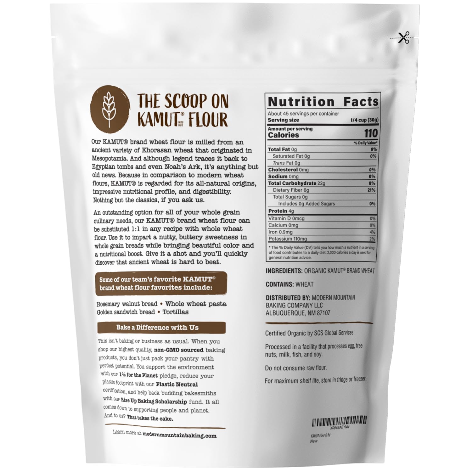 KAMUT Flour (3 lb) Whole Wheat Flour, Great for Whole Grain Bread and Baking, All-Natural, USDA Organic, OU Kosher Certified, Milled from Ancient