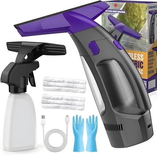 Window Vacuum Squeegee Cordless, 2000Pa Electric Window Cleaner with Power Blade, Vacuum Squeegee for Window Cleaning, Streak-Free Window Vacuum