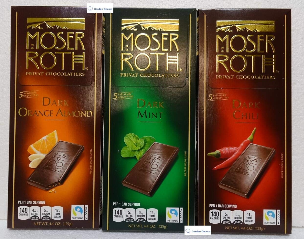 Moser Roth Chocolate - Variery pack: Dark Chili+ Dark Mint+ Orange Almond