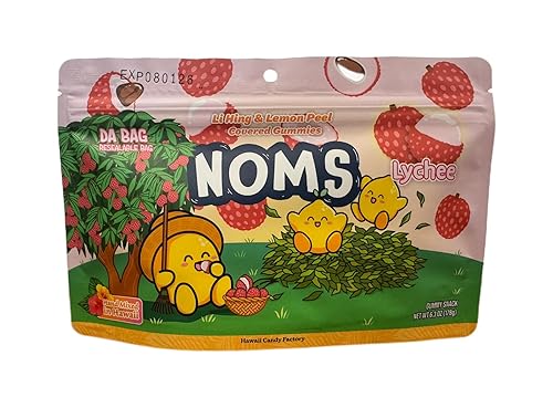 NOMS Li Hing & Lemon Peel Lychee Gummies - Sweet & Tangy Hawaiian Snack, 6.3 oz (178g), Hand Mixed in Hawaii
