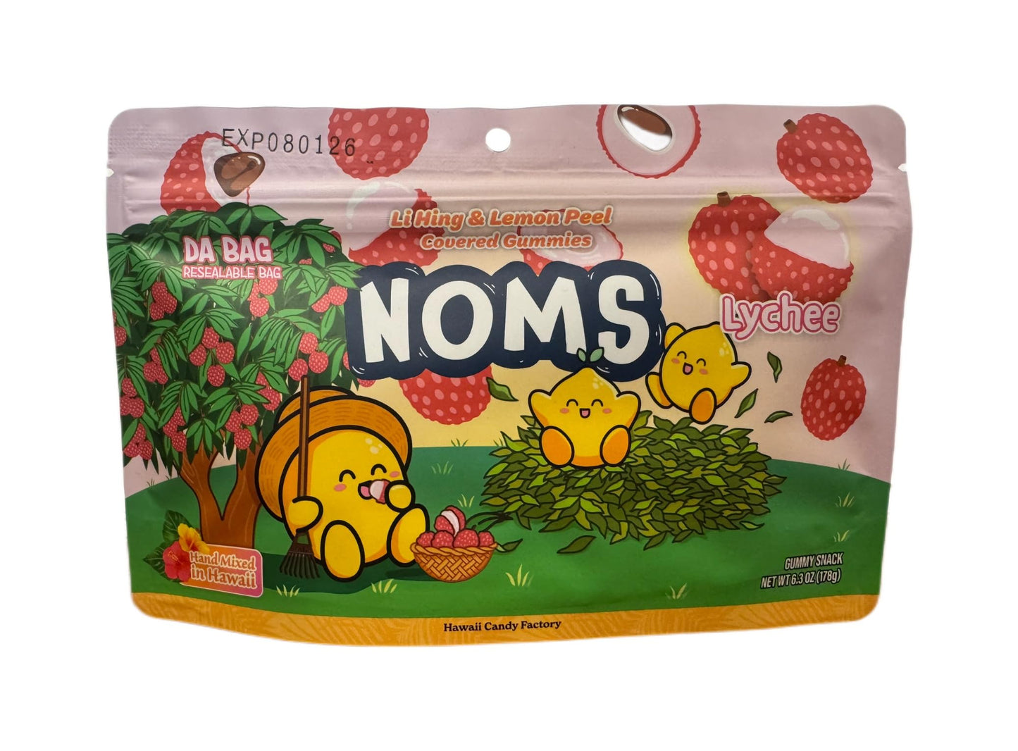 NOMS Li Hing & Lemon Peel Lychee Gummies - Sweet & Tangy Hawaiian Snack, 6.3 oz (178g), Hand Mixed in Hawaii