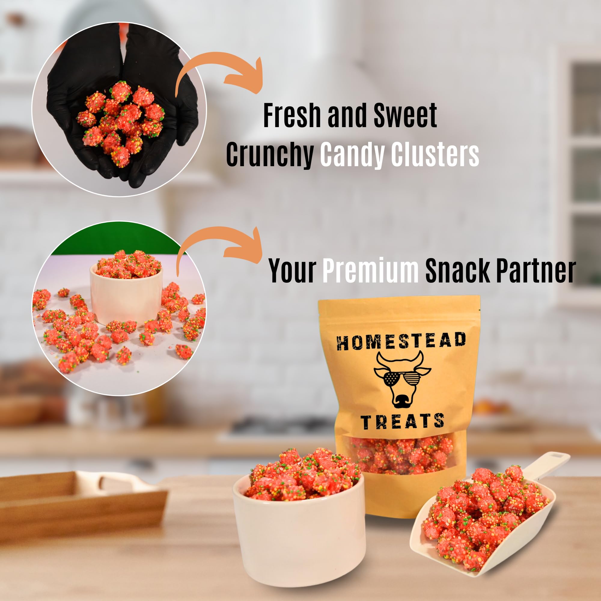 Homestead Treats Candy Crunch Clusters - Sweet & Crunchy Delight Freeze Dried Candy - Perfect for Snacking & Gifting - Freshly Made & Packed in the