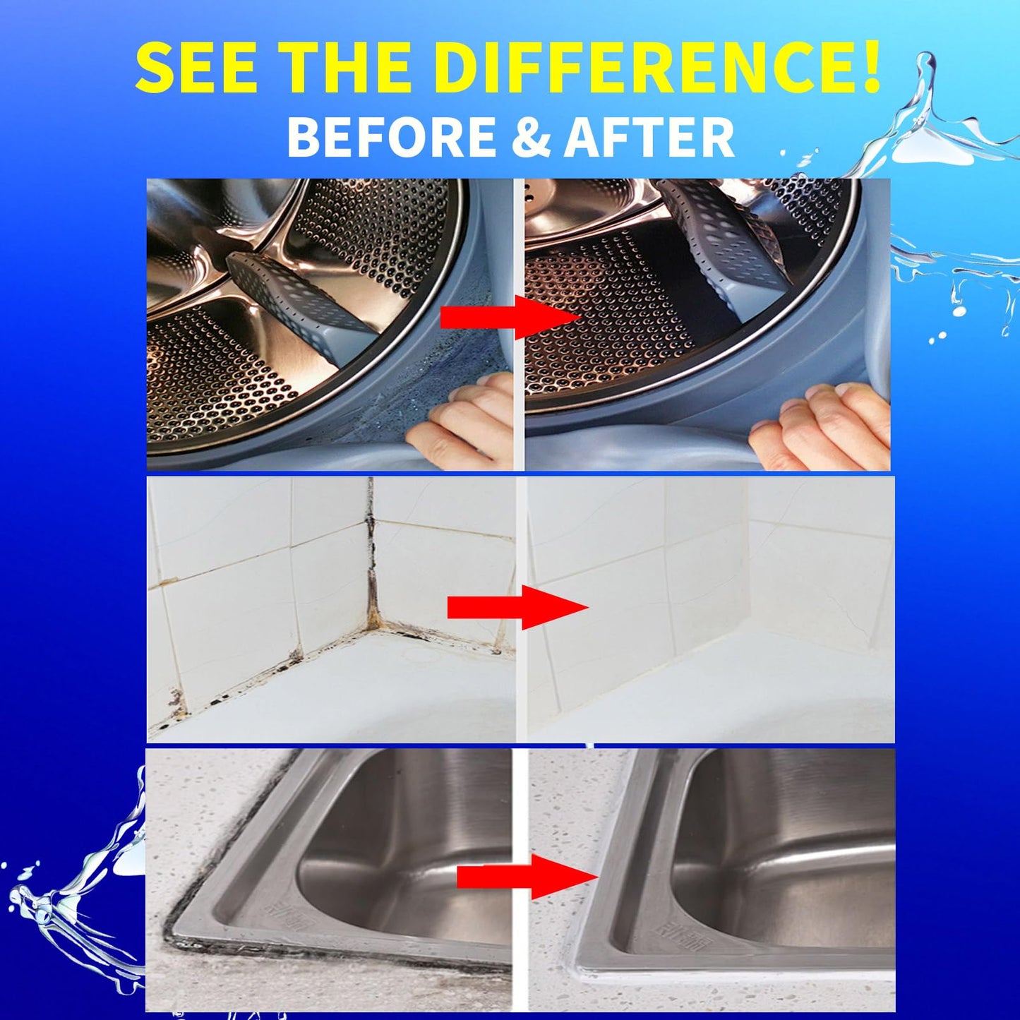 Home Stain Remover Gel - Stubborn Stain Cleaner No Harsh Scrubbing Required, Front Loader Washing Machine Seal Washing Machine Seals, Sinks & Tiles |