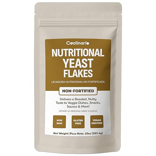 Coolinario Non Fortified Nutritional Yeast Flakes (10 OZ) Vegan Seasoning with Roasted, Nutty Flavor | Rich in Protein, Fiber & Minerals | Ideal