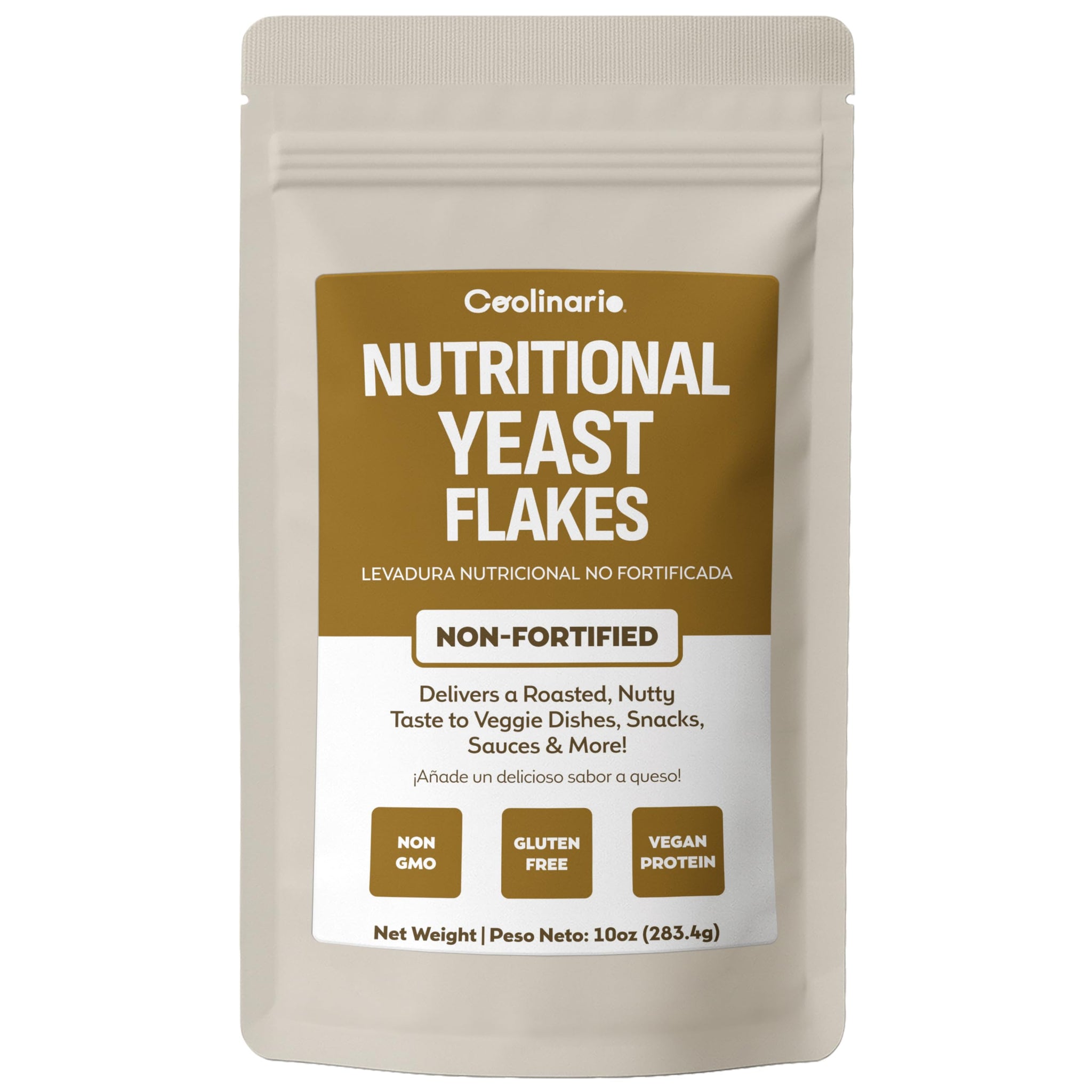 Coolinario Non Fortified Nutritional Yeast Flakes (10 OZ) Vegan Seasoning with Roasted, Nutty Flavor | Rich in Protein, Fiber & Minerals | Ideal