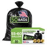 Veska 55 Gallon Trash Bags Heavy Duty, (Value-Pack 50 Count w/Ties) 55-60 Gallon Trash Bags Large Black 50-60 Gallon Garbage Liners for Lawn, Leaf