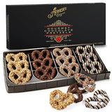 Asher's Chocolates, Chocolate Covered Pretzels Gift Box Basket, Holiday Assortment of Pretzels, Twelve Decorative Pretzels for Gifting, Small Batches