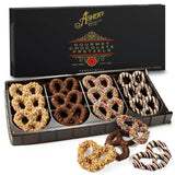 Asher's Chocolates, Chocolate Covered Pretzels Gift Box Basket, Holiday Assortment of Pretzels, Twelve Decorative Pretzels for Gifting, Small Batches