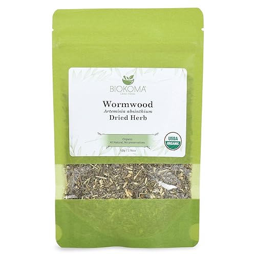 Biokoma Organic Wormwood Dried Herb 50g (1.76oz) - Loose Artemisia absinthium Herbal Tea - USDA Organic - Resealable Moisture Proof Pouch - No