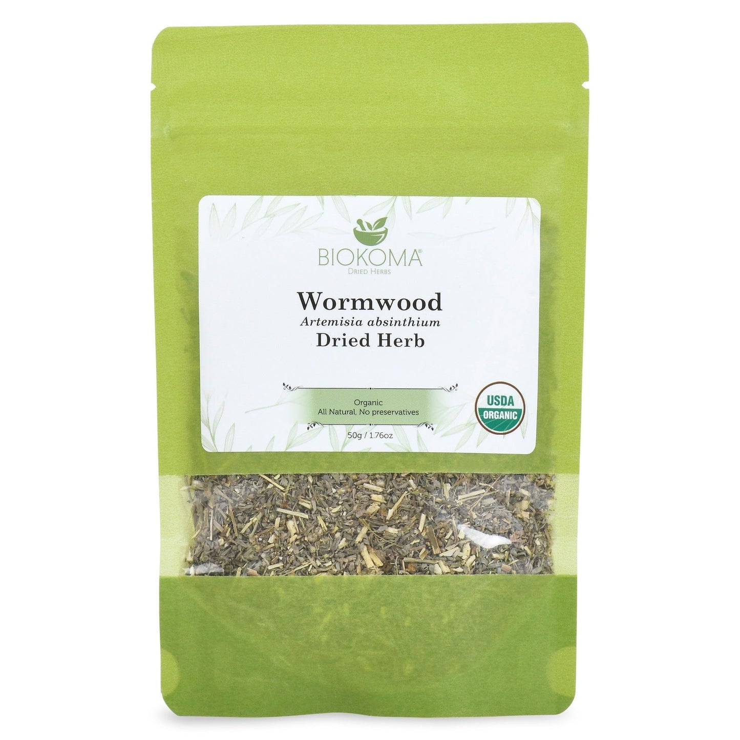 Biokoma Organic Wormwood Dried Herb 50g (1.76oz) - Loose Artemisia absinthium Herbal Tea - USDA Organic - Resealable Moisture Proof Pouch - No