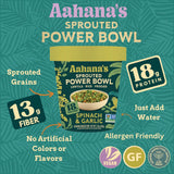 Aahana’s Spinach & Garlic Sprouted Power Bowl - Gluten-Free Plant-Based Instant Meal with Sprouted Lentils and Grains - 18g Protein, 12g Fiber, Vegan