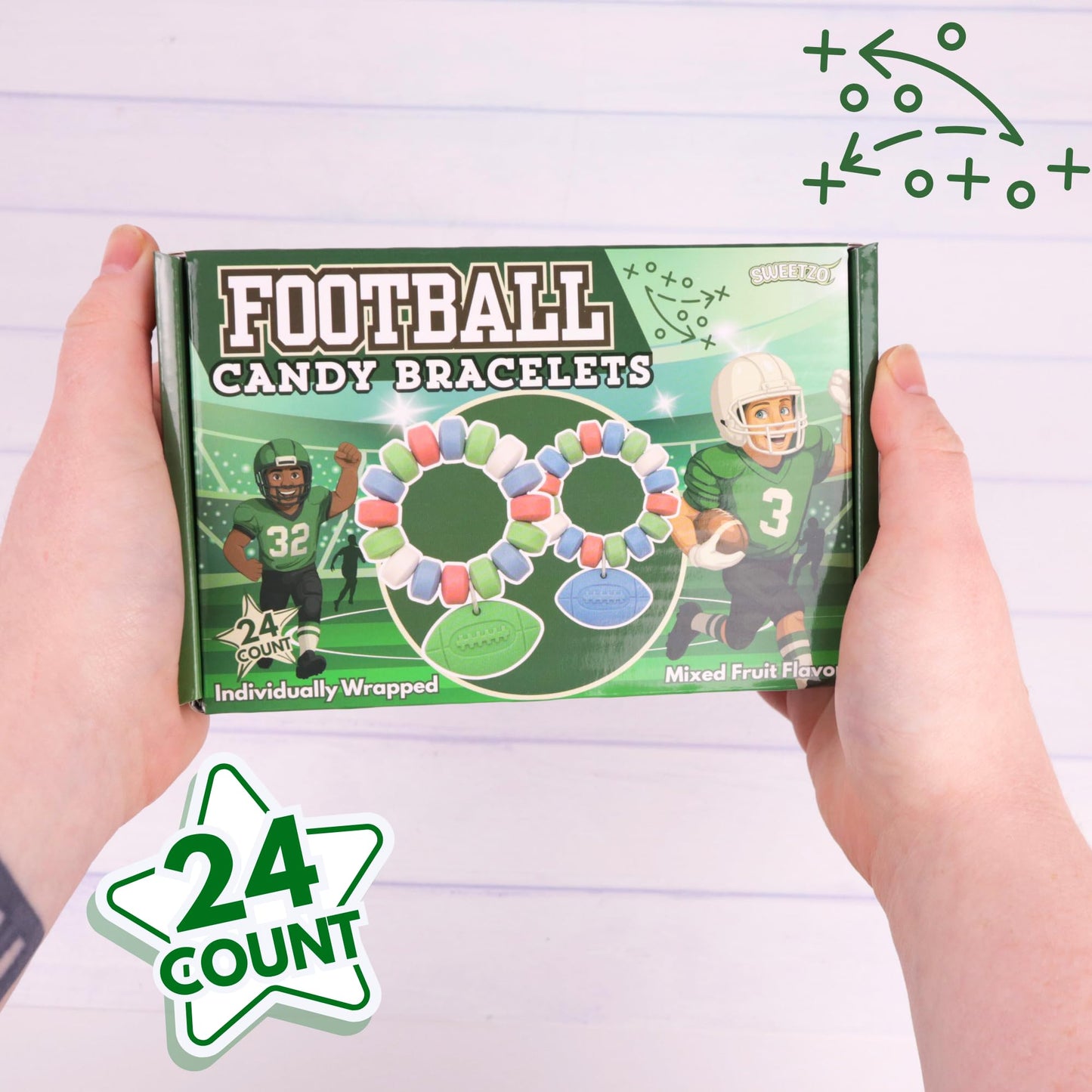 Football Candy Bracelets, Sports Themed Edible Jewelry, Individually Wrapped Team Party Favors, 24 Count, 10.16 Ounces