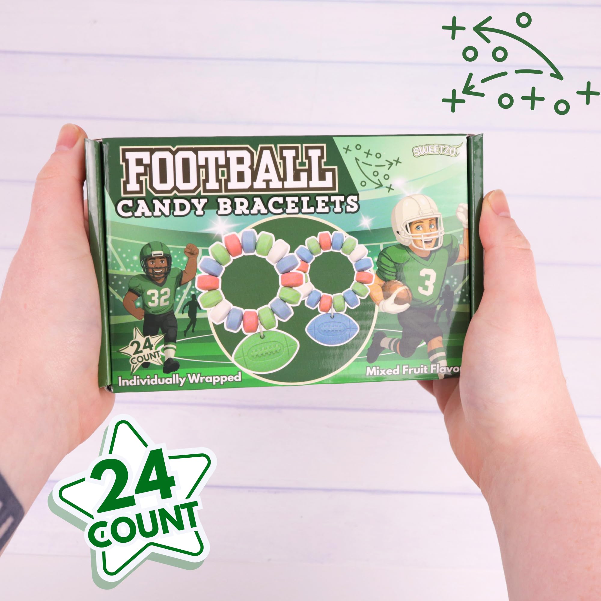 Football Candy Bracelets, Sports Themed Edible Jewelry, Individually Wrapped Team Party Favors, 24 Count, 10.16 Ounces