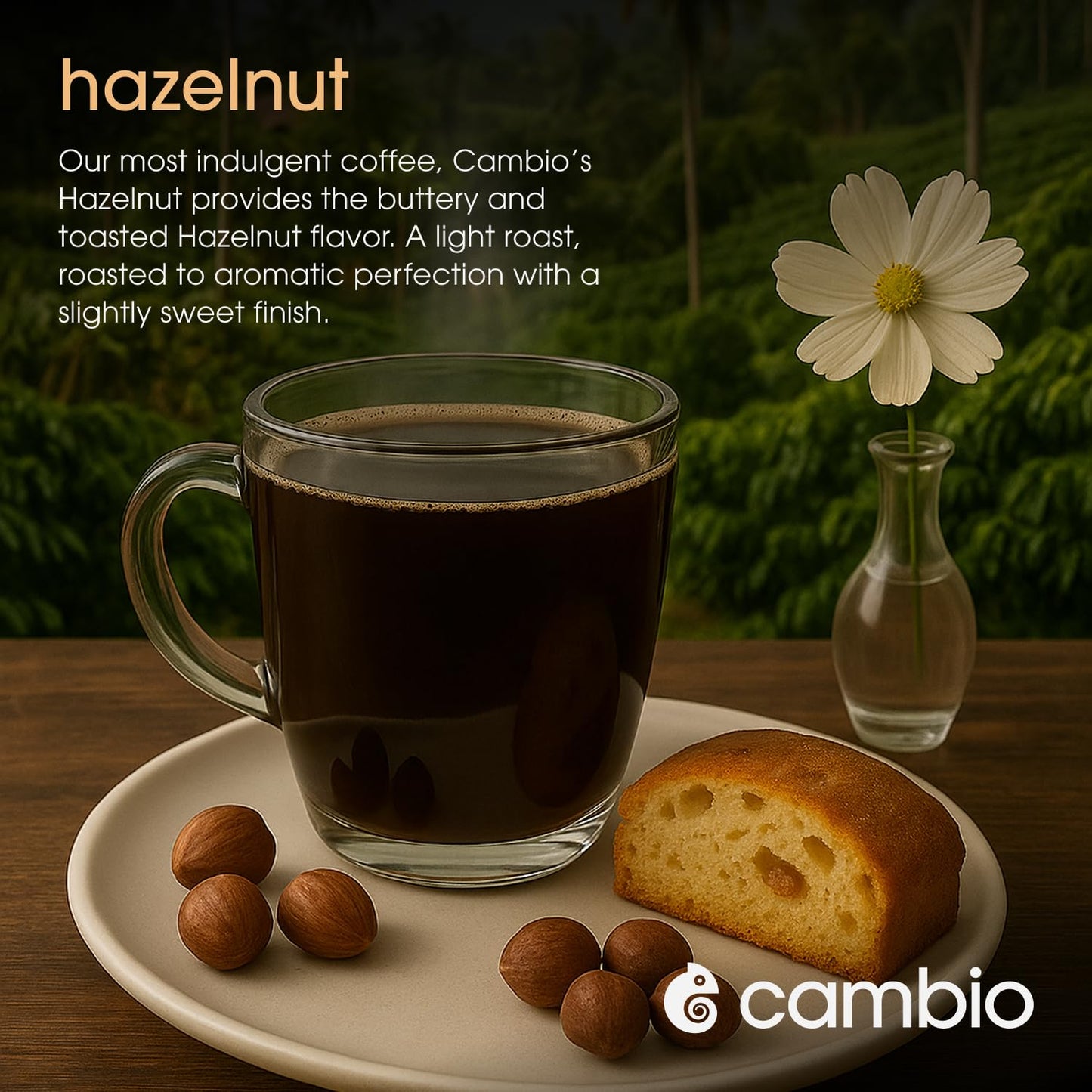 Cambio Roasters Hazelnut Light Roast Organic Coffee Pods - The Only Organic Recyclable Aluminum Coffee Pods, Small Batch Roasted, Keurig® Compatible