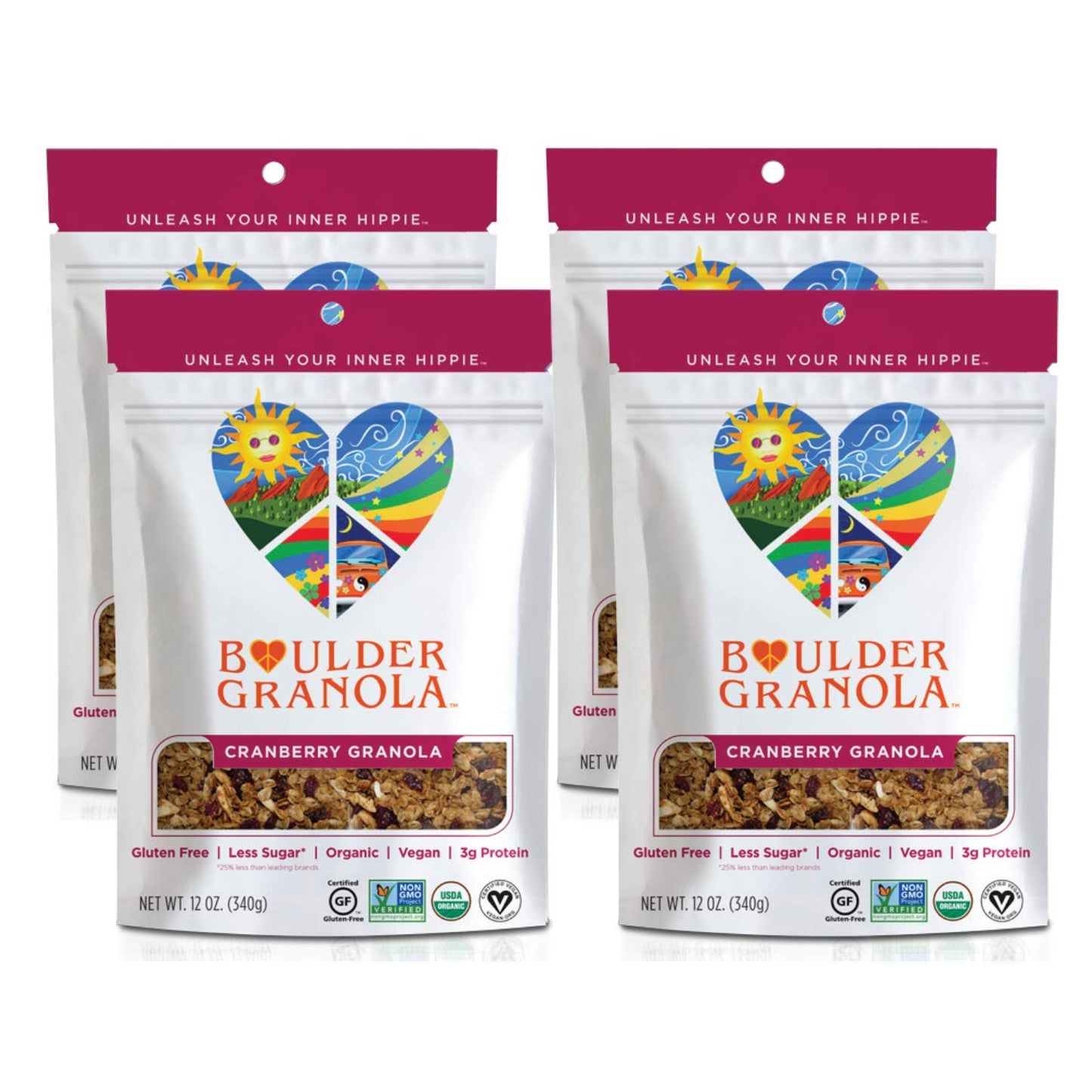 Boulder Granola Organic Gluten-Free Low-Sugar Healthy Granola (Cranberry, 4 Pack, 12 ounce)