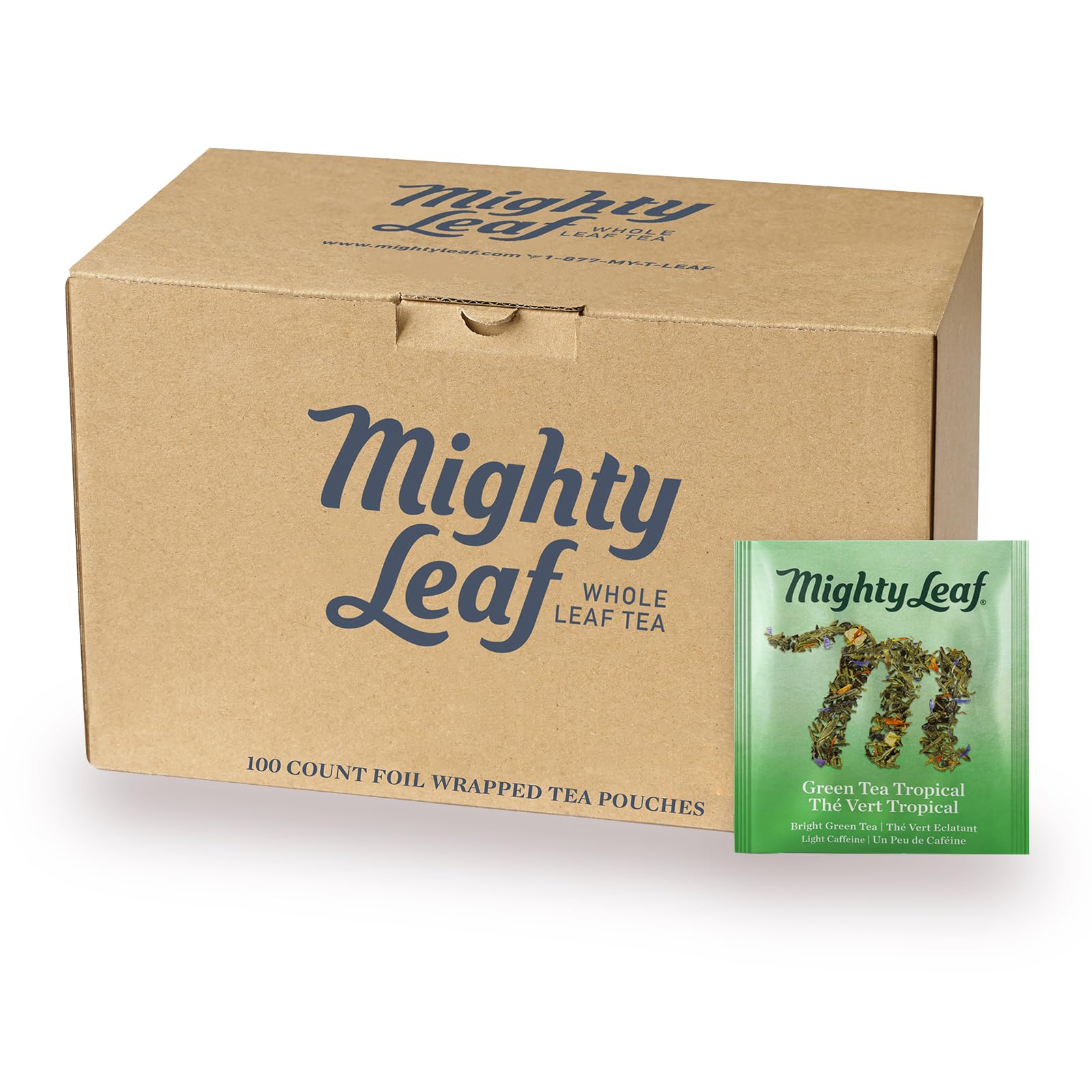 Mighty Leaf Green Tea Tropical - 100 Count Whole Leaf Green Tea Bags - Pyramid Sachets with Pineapple, Tropical Fruit & Floral Flavors