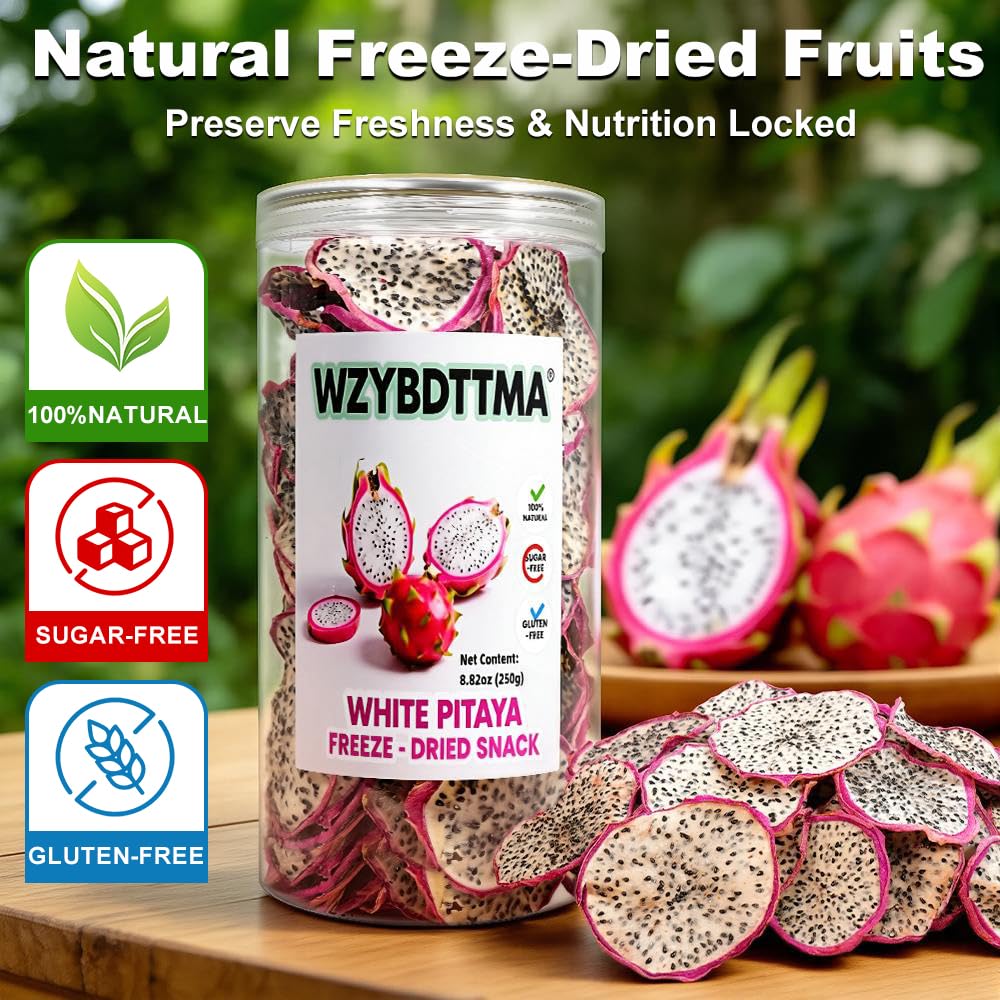 Soft-Dried White Dragon Fruit Slices | Unsweetened, Pure Fruit | Perfect for Yogurt, Cereal, Tea,Cocktails & Desserts | Resealable Jar (250g)