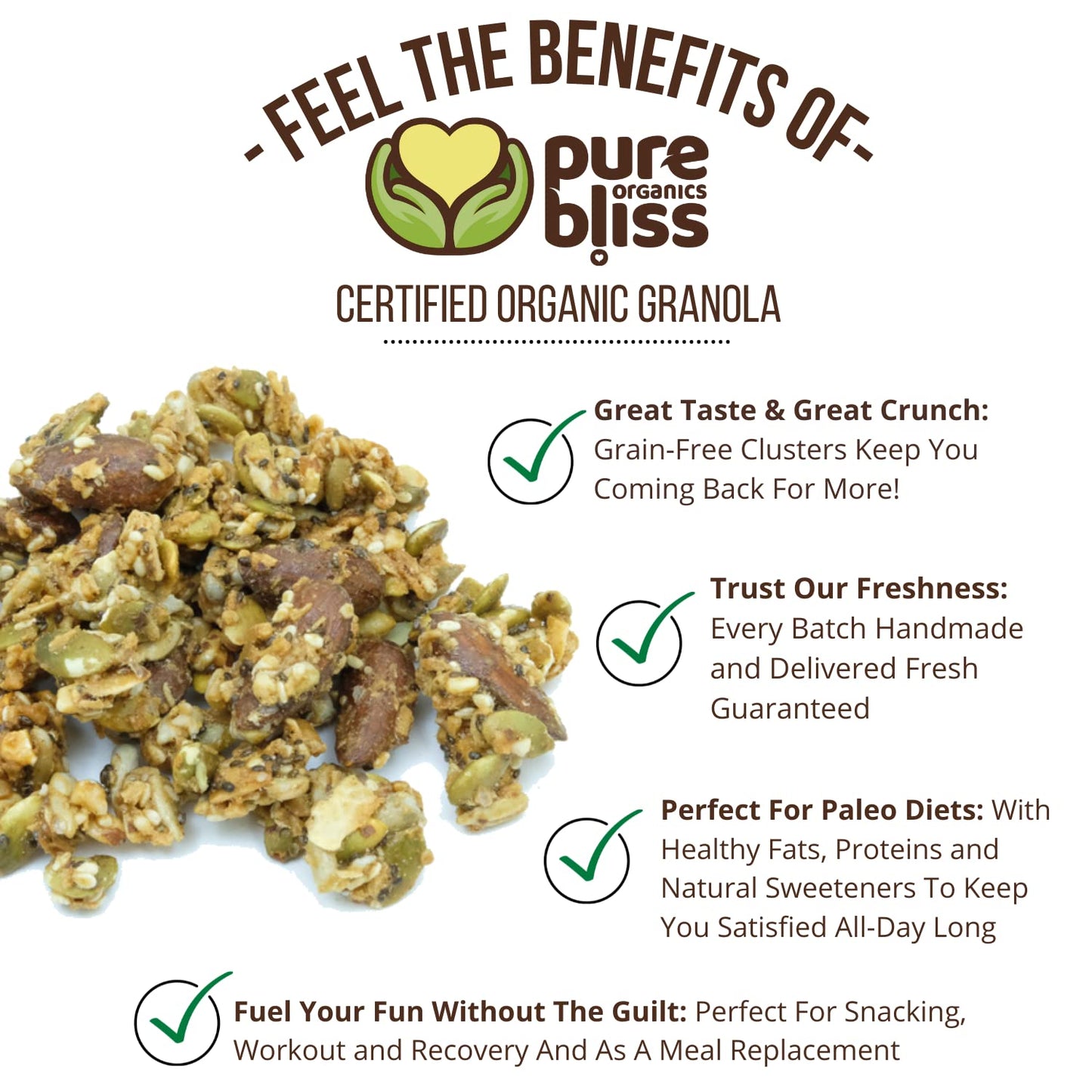 Pure Bliss Organic Grain Free Granola (Maple Almond Cluster) Paleo Friendly, Gluten Free, Vegan, Best-Tasting, Non-GMO, Low Carb Snack, All Real Super