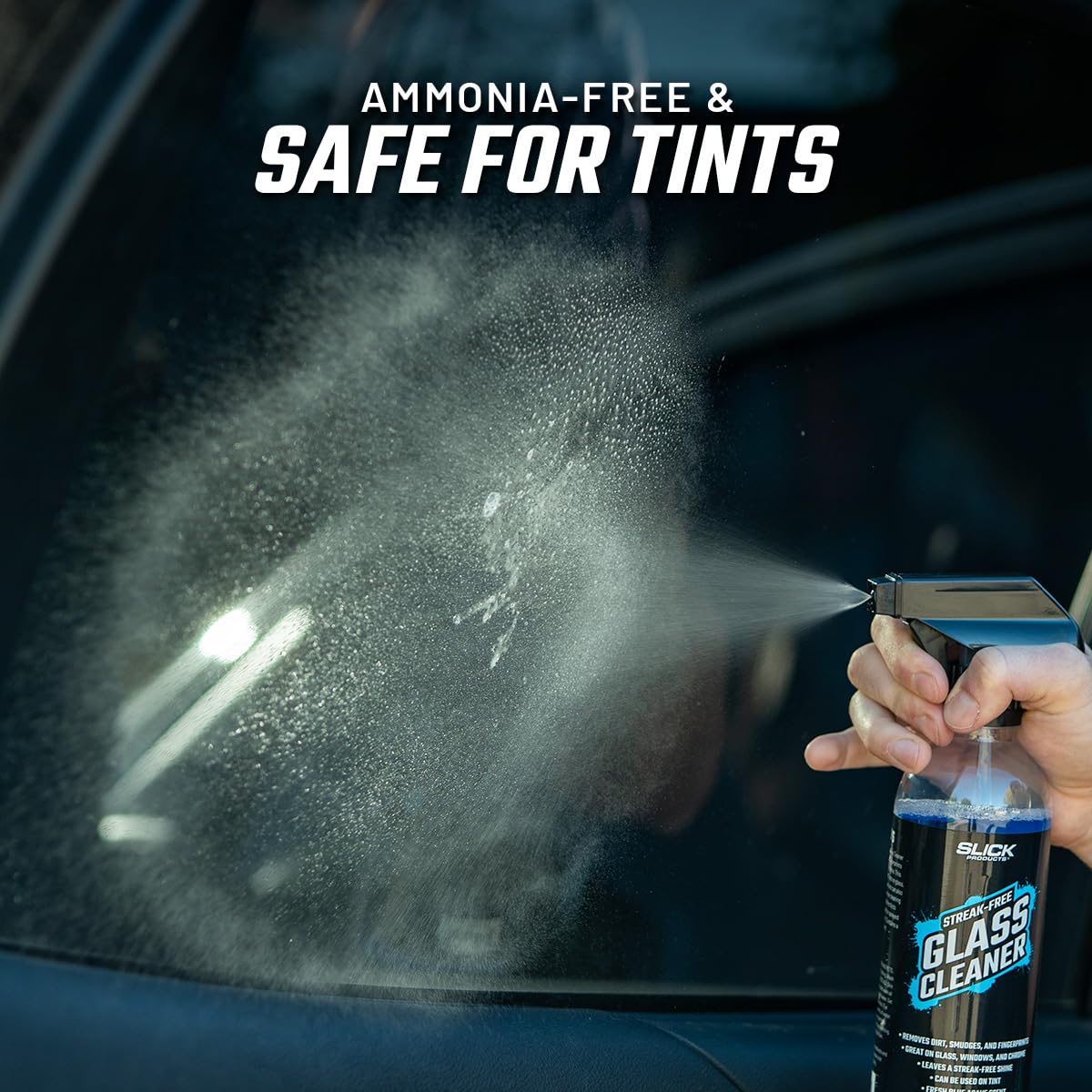 Slick Products Streak-Free Glass Cleaner - Ammonia-Free Window, Mirror, Chrome & Tint Cleaner - Removes Dirt, Smudges & Fingerprints - Ready-to-Use