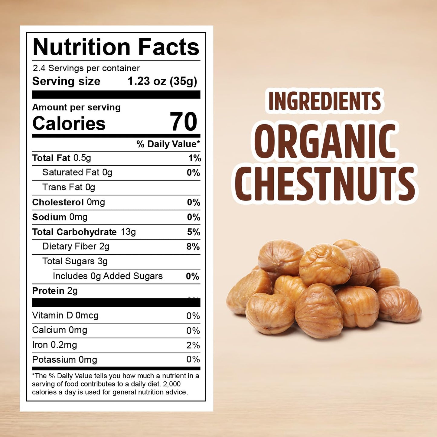 Oneg Roasted Chestnuts Peeled and Ready to Eat, 6 Pack of Organic Roasted Chestnuts 5.3oz Each, Vacuum Packed Perfect for Snacking or Holiday Treats