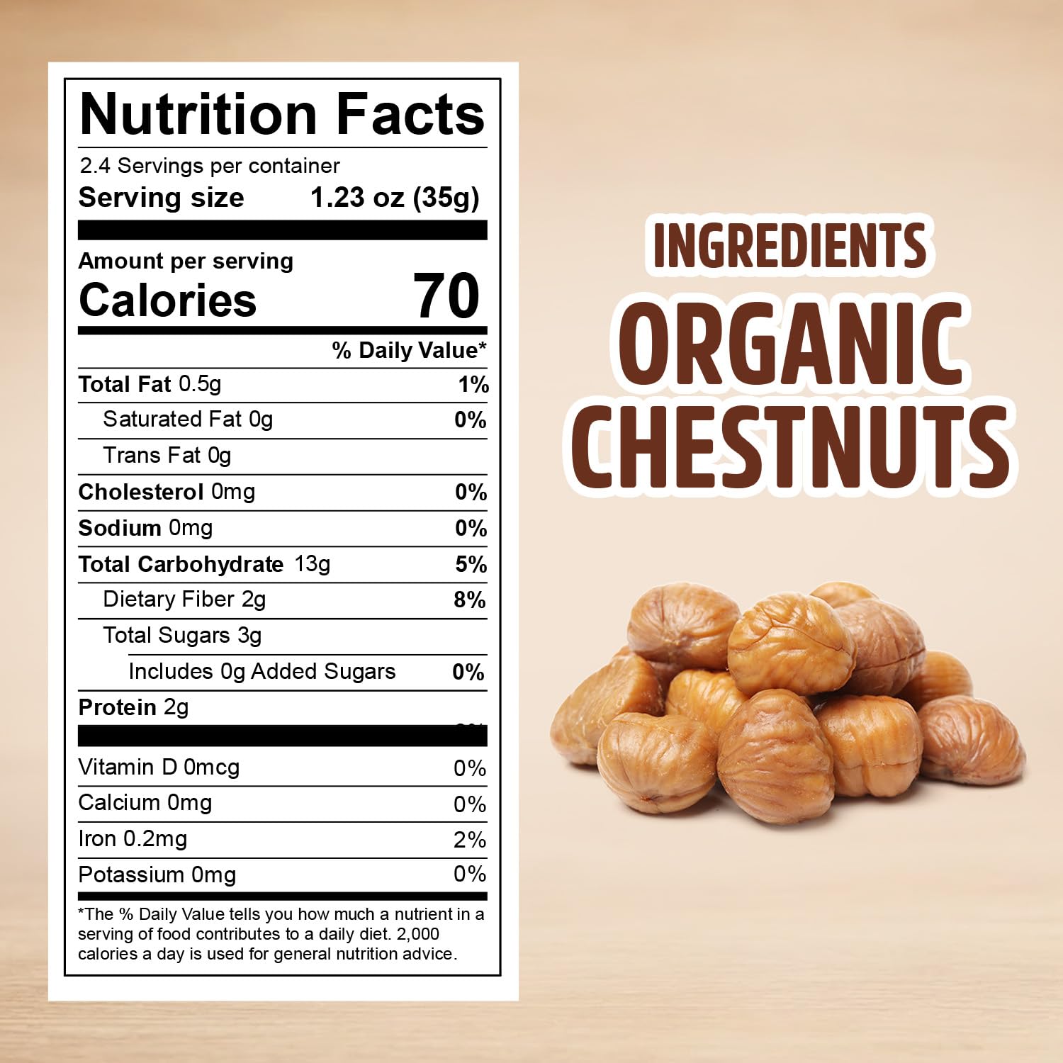 Oneg Roasted Chestnuts Peeled and Ready to Eat, 6 Pack of Organic Roasted Chestnuts 5.3oz Each, Vacuum Packed Perfect for Snacking or Holiday Treats