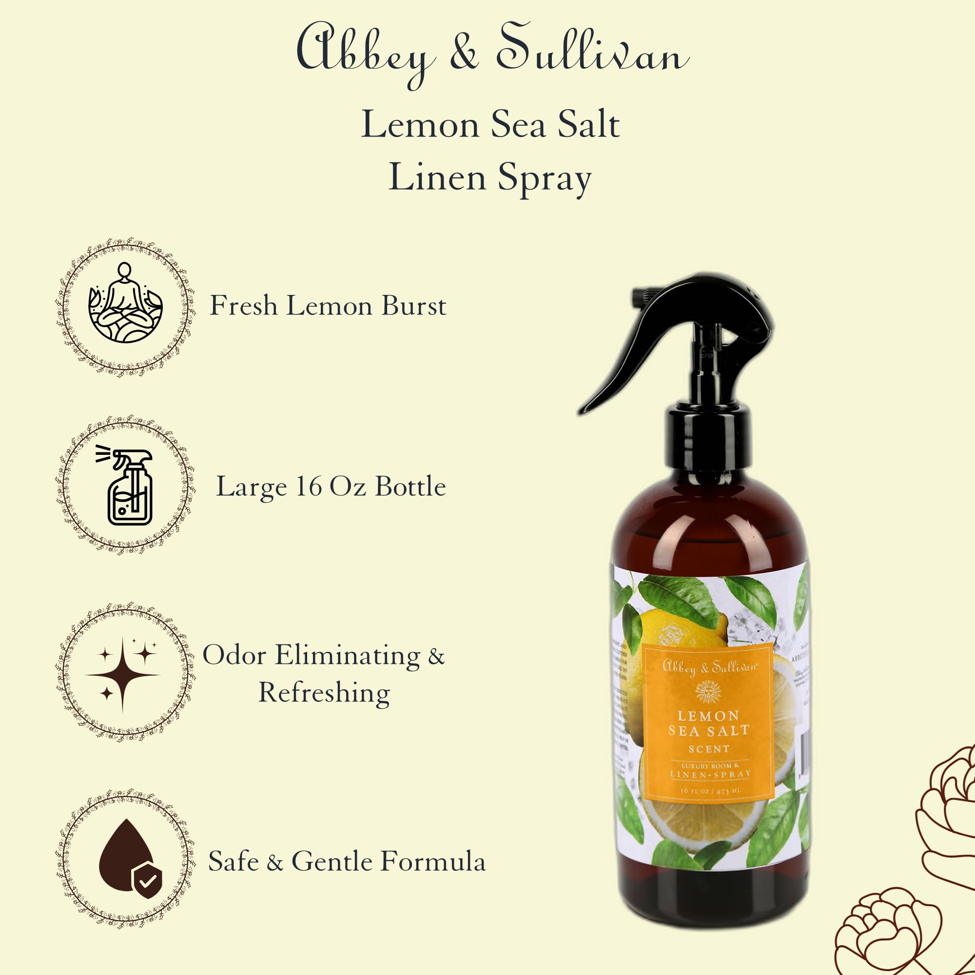 Abbey & Sullivan Linen Spray, Lemon Sea Salt, 16 oz