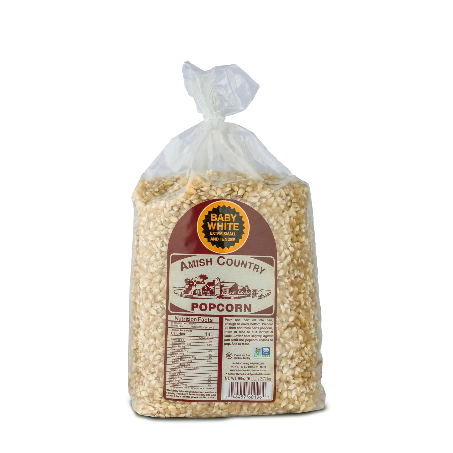 Amish Country Popcorn | 6 lb Bag | Baby White Popcorn Kernels | Small & Tender Popcorn | Old Fashioned, Non-GMO and Gluten Free (Baby White - 6 lb