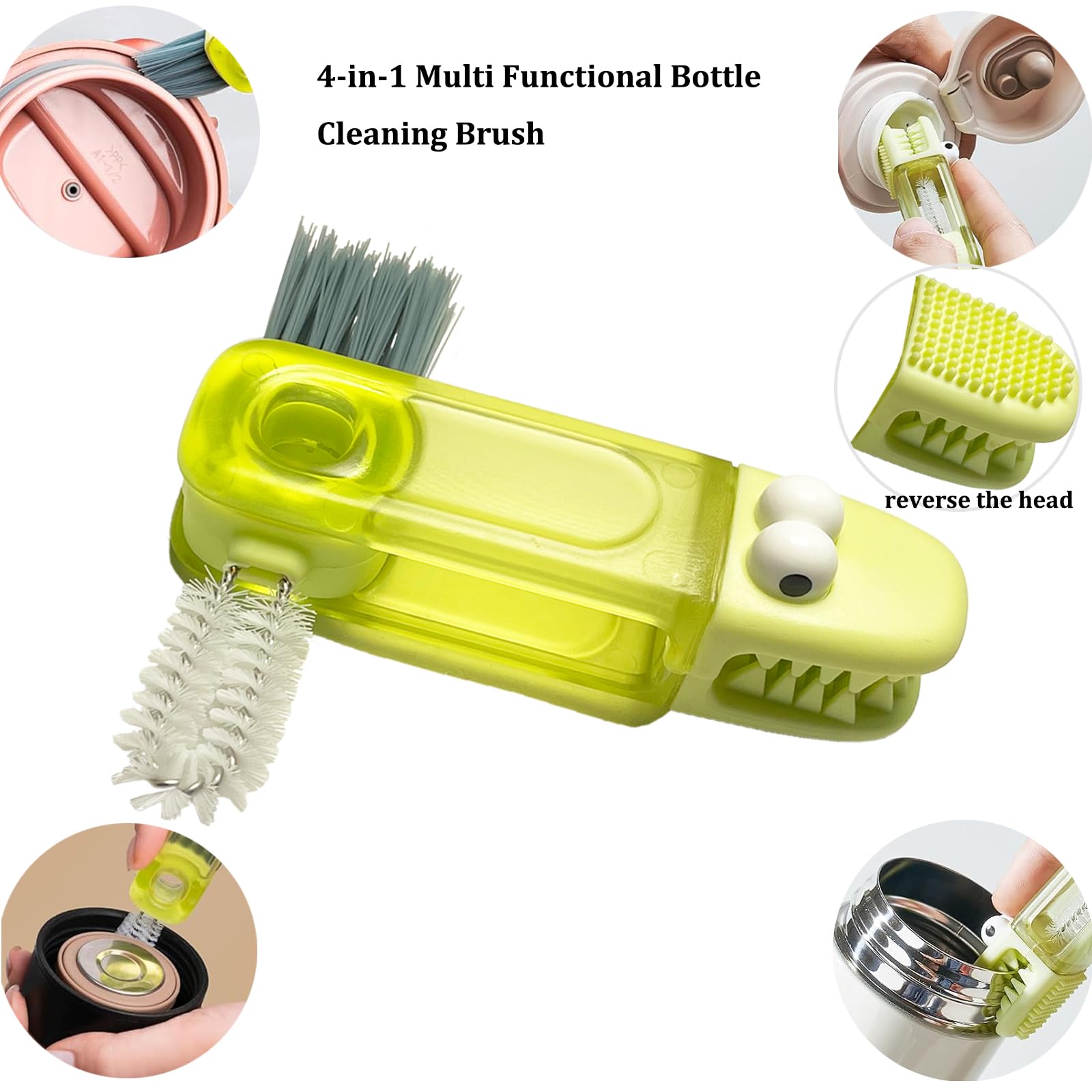 3Pcs 4-in-1 Bottle Cleaning Brush Set, Cup Lid Cleaner and 3pcs Tube Brush Kit, Home Kitchen Crevice Cleaning Tools Straw Cleaning Brush for Sippy