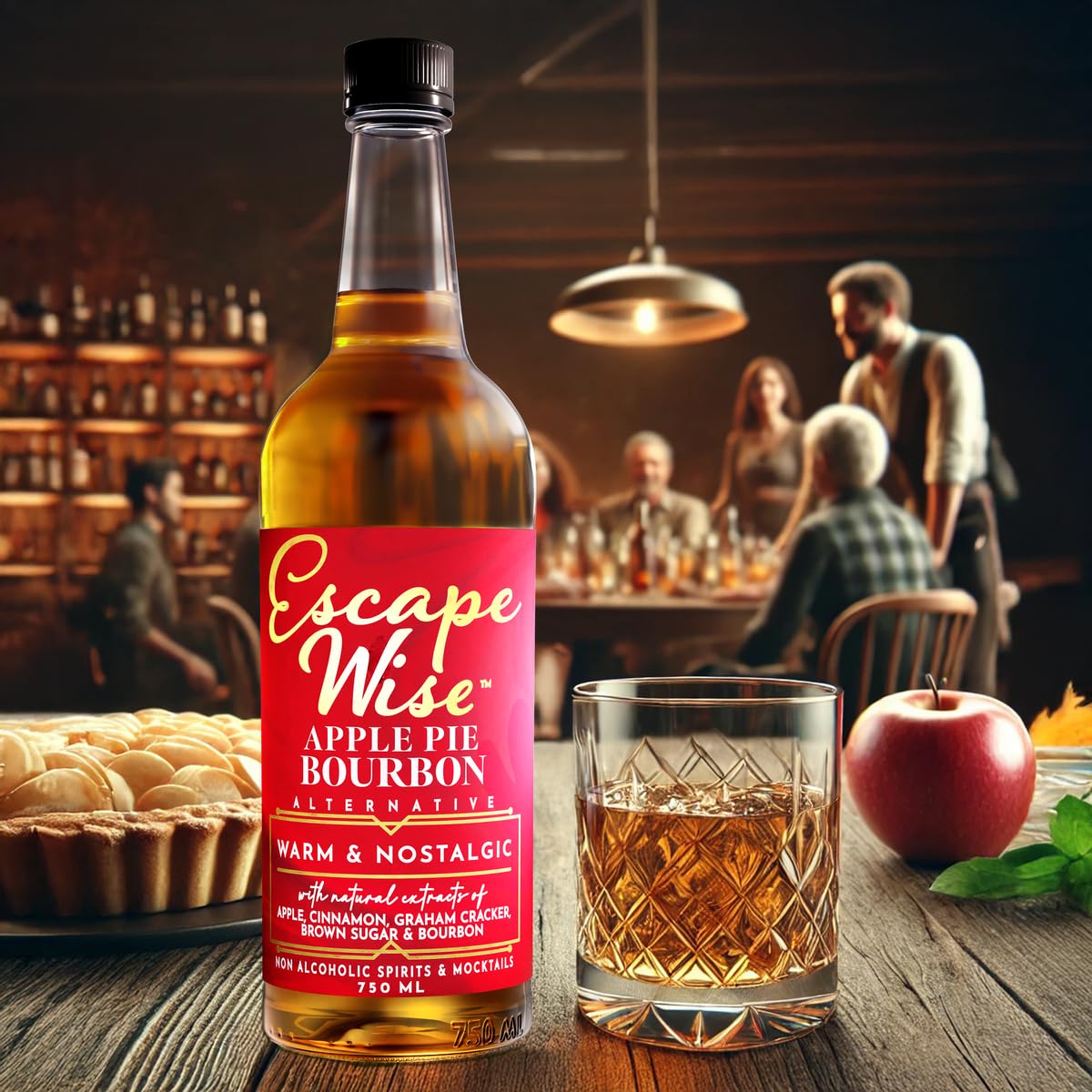 ESCAPE WISE Apple Pie Bourbon Alternative | Non-Alcoholic | The World’s Leading Developer of Non-Alcoholic Spirits, Liqueurs & Mocktails | 25.4 FL OZ