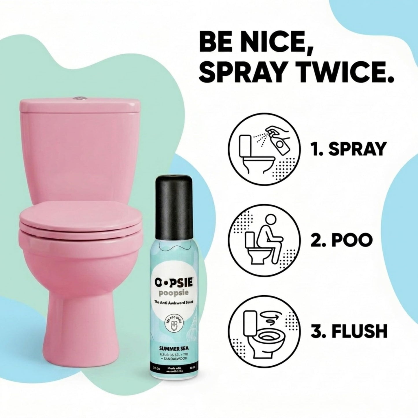 Oopsie Poopsie Toilet Spray, Travel Essentials, Each Up to 300 Uses, On-The-Go Bathroom Odor Deodorizer with Essential Oils, TSA Approved Size, Summer