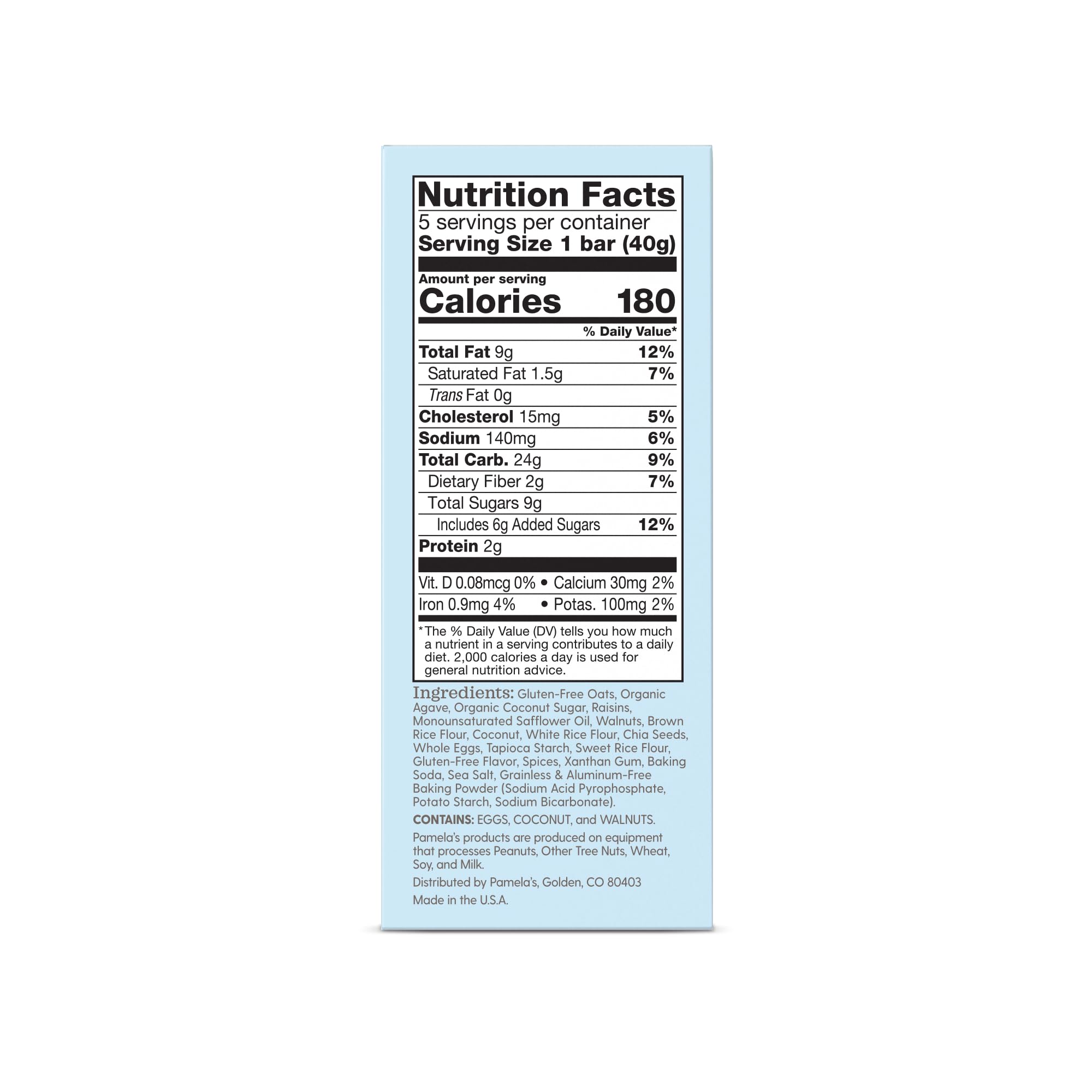 Pamela’s Whenever Bars for Breakfast and On-The-Go Snacks, Soft and Chewy Oat Bars, Dairy Free Gluten Free, Raisin Walnut and Spice, 7.05 Ounce (Pack