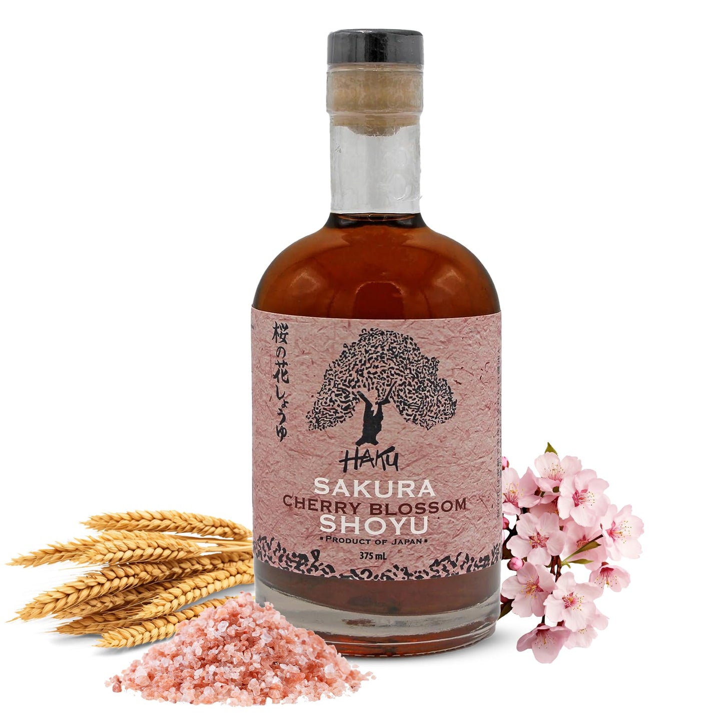 HAKU Sakura Cherry Blossom Shoyu Soy Sauce (375 ml) - Handmade Japanese Barrel Aged Light Soy Sauce - Gourmet Umami Sauce for Dip Sauce, Marinade