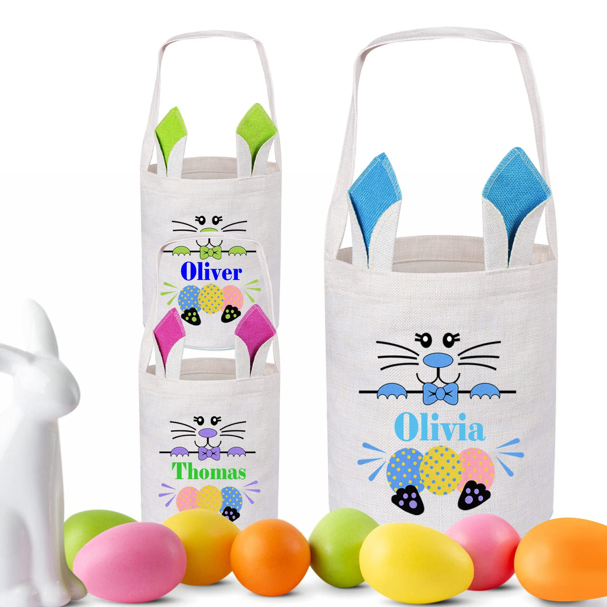 Touber Personalized Easter Baskets for Kids, 3 Pack Easter Bunny Basket Ideas Easter Gifts for Baskets Easter Baskets with Name Easter Egg Hunt Basket