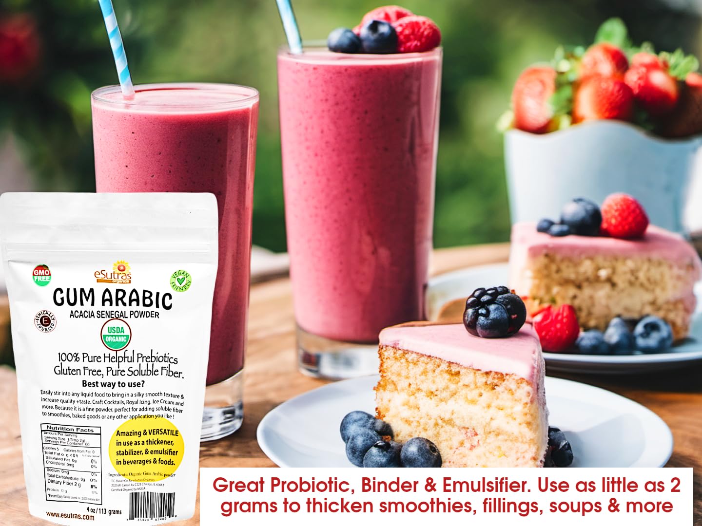 Gum Arabic Powder, USDA Organic | 8 oz. Easy use Bag | Gum Acacia Use as Food emulsifier thickener or DIY Watercolors