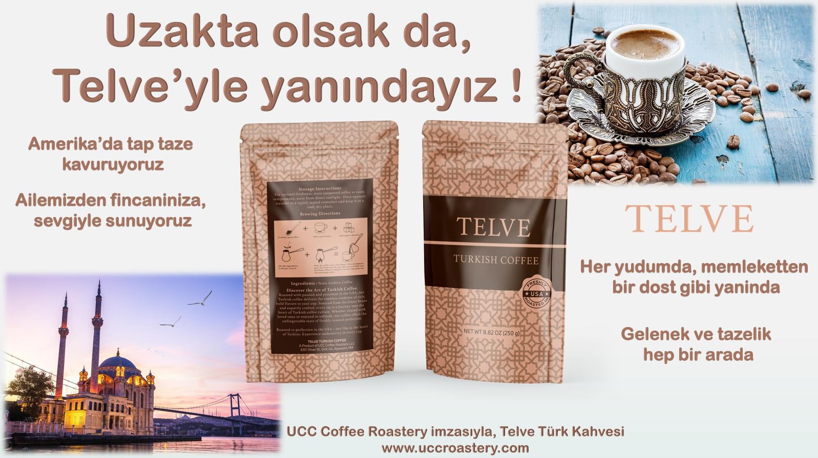 Telve Turkish Coffee, Premium Ground Arabica Beans, Fresh USA Roasted, (8.82 oz / 250 g)