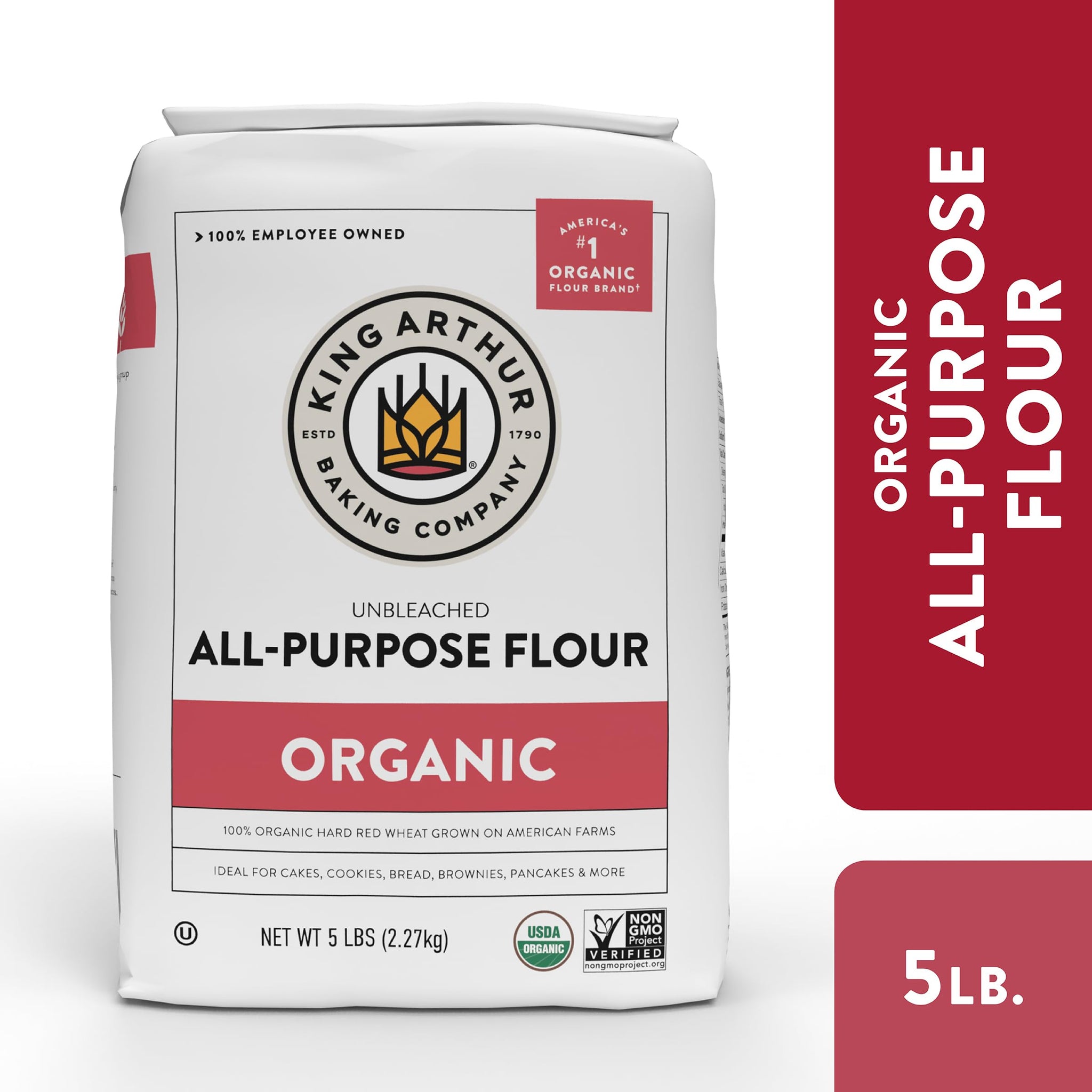 King Arthur 100% Organic All-Purpose Flour, Unbleached, 5 lb Bag - Non-GMO Project Verified, No Preservatives