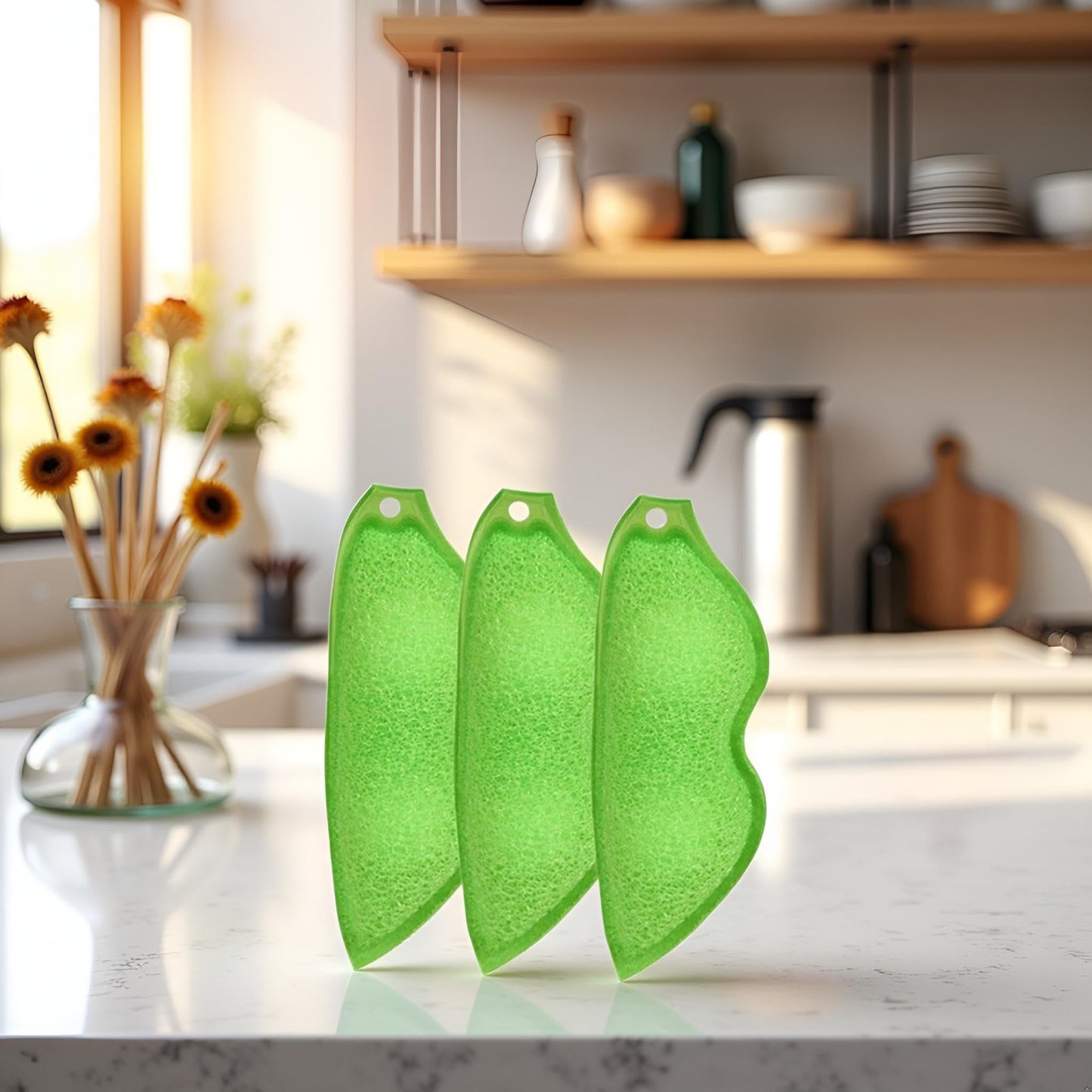3 Pcs Green Multipurpose Bean Shaped Sponge Set, Heat Resistant Bottle and Internal Cleaning Sponges, Reusable entreprises Bottle Cleaning Tools