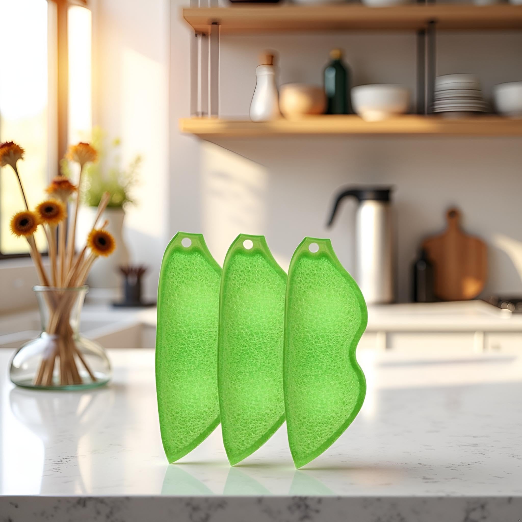 3 Pcs Green Multipurpose Bean Shaped Sponge Set, Heat Resistant Bottle and Internal Cleaning Sponges, Reusable entreprises Bottle Cleaning Tools